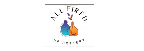 All Fired Up Pottery logo with blue and orange gradient vases and a leafy sprig.